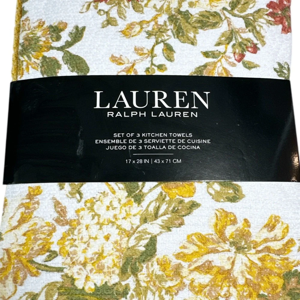 NEW Lauren Ralph Lauren QUILTED ROSE GOLD Kitchen Towel Set/3